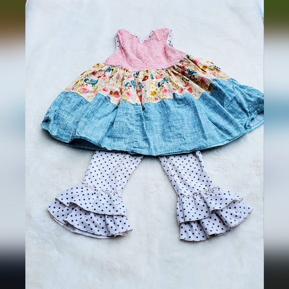 Giggle Moon Pink and Gray Ruffle Dress Size 4T - Picture 2 of 5